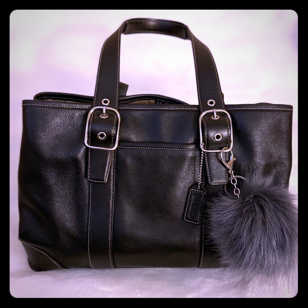 Coach black leather tote